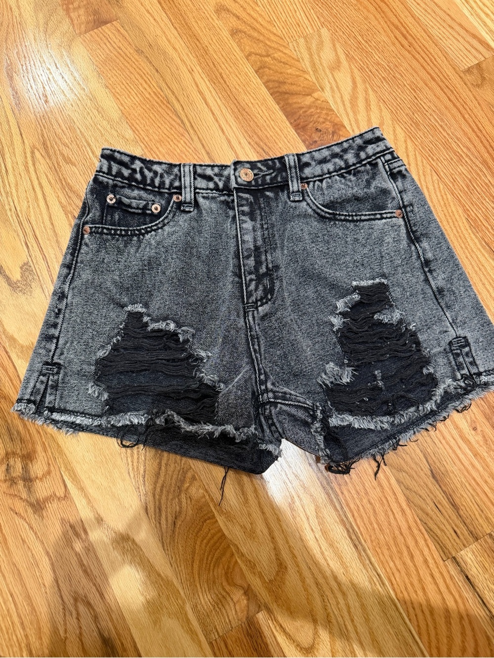 Signature8 Black Acid-Wash High-Rise Distressed Denim Shorts